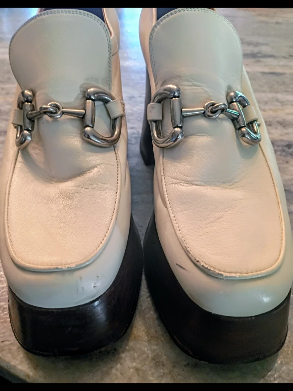 Gucci Classic 1950 Reimaged Horsebit 95 Leather Platform Loafer Size 7.5 White